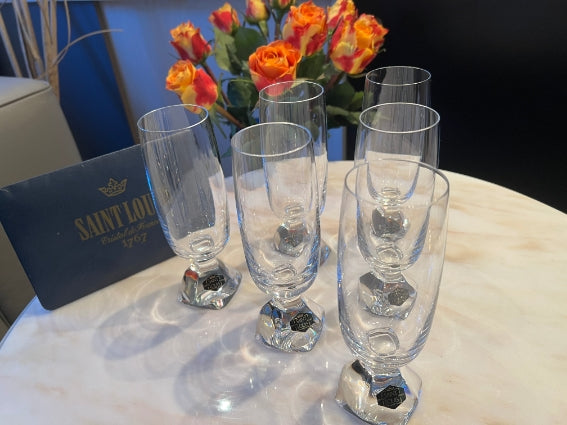 Lot de 6 flutes à champagne Cristal Saint Louis modèle Isis avec boite d'origine