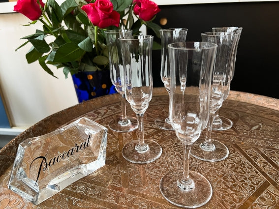 Lot de 6 flûtes à champagne Cristal Baccarat Capri signées avec boîte d'origine