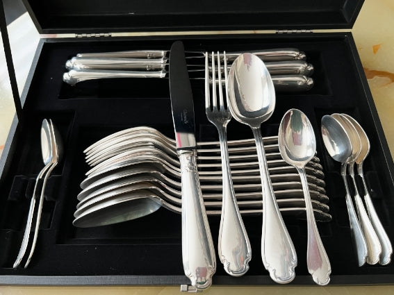Set de 24 pièces Christofle/Alfenide modèle Pompadour métal argenté très bon état avec écrin