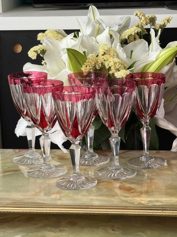 Lot de 6 verres à eau Cristal Saint Louis rouges très bon état années 30