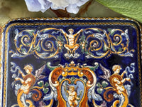 Dessous de plat faïence de Gien décor Renaissance fond bleu