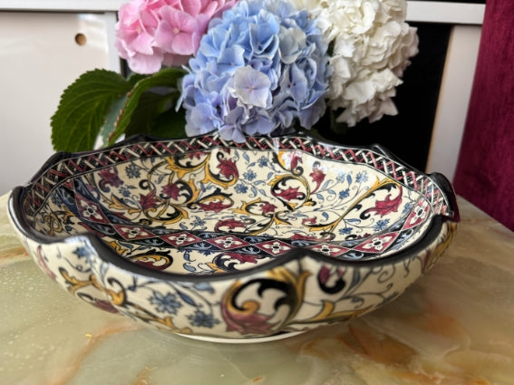 Plat melonnière faïence de Gien décor Moyen Age diamètre 27 cm