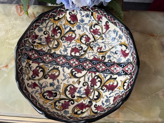 Plat melonnière faïence de Gien décor Moyen Age diamètre 27 cm