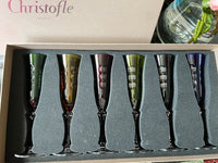 Rare série de 6 Flûtes à champagne cristal Christofle collection Kawali avec boîte