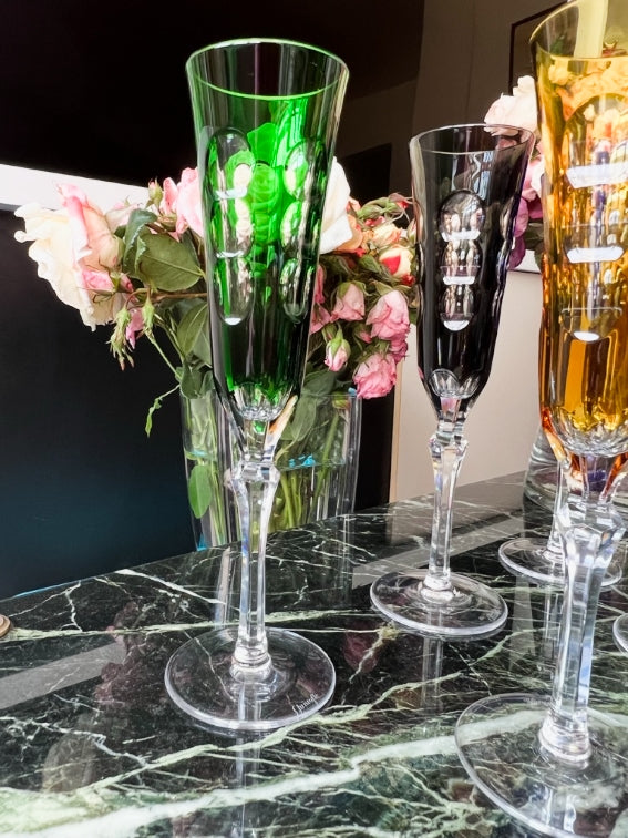 Rare série de 6 Flûtes à champagne cristal Christofle collection Kawali avec boîte