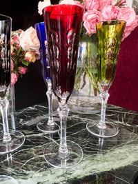 Rare série de 6 Flûtes à champagne cristal Christofle collection Kawali avec boîte