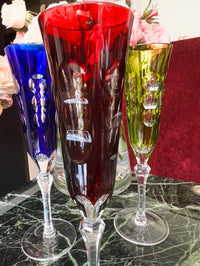 Rare série de 6 Flûtes à champagne cristal Christofle collection Kawali avec boîte