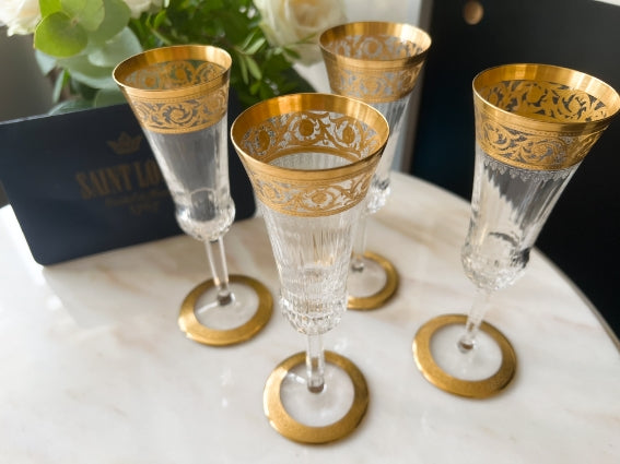 Lot de 4 Flûtes à champagne Thistle Or Cristal Saint Louis très bon état