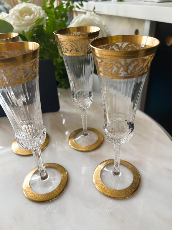 Lot de 4 Flûtes à champagne Thistle Or Cristal Saint Louis très bon état