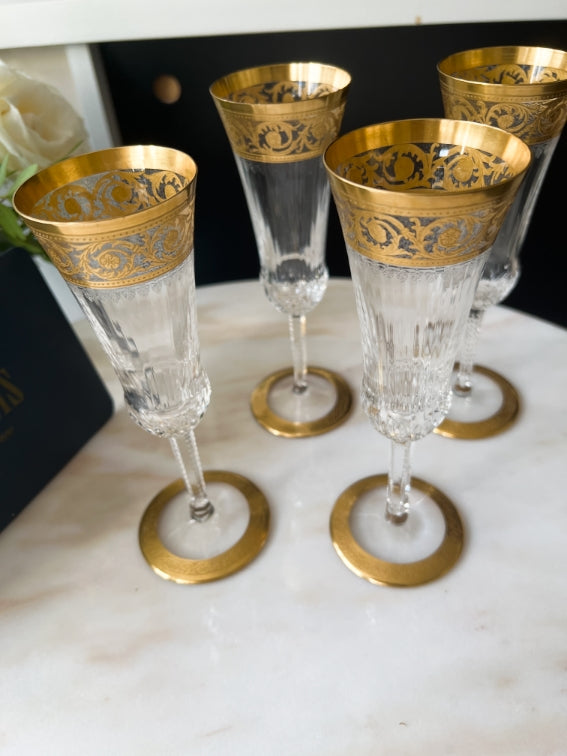 Lot de 4 Flûtes à champagne Thistle Or Cristal Saint Louis très bon état