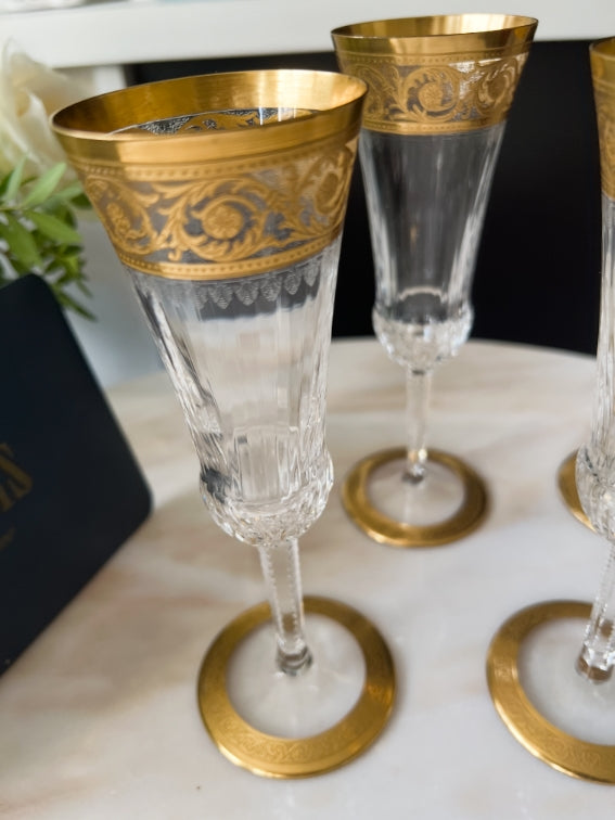 Lot de 4 Flûtes à champagne Thistle Or Cristal Saint Louis très bon état