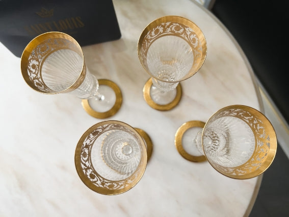 Lot de 4 Flûtes à champagne Thistle Or Cristal Saint Louis très bon état