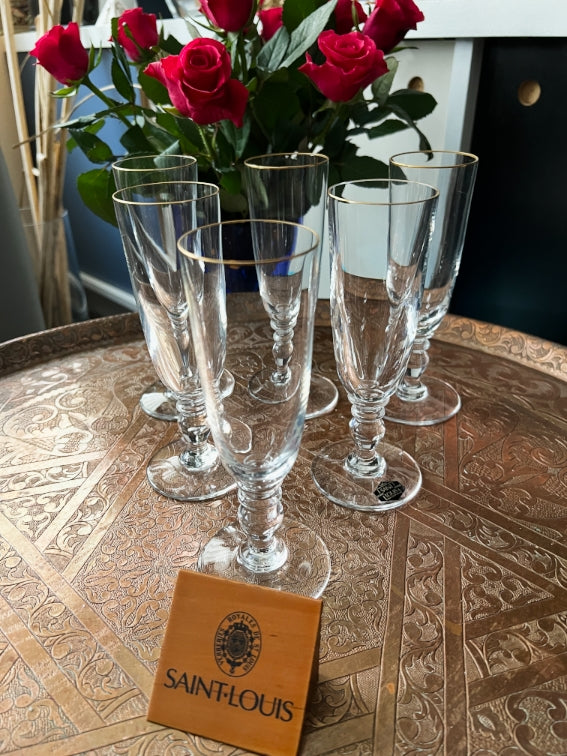 Lot de 6 flûtes à champagne Cristal Saint Louis Manet filet or avec boîte