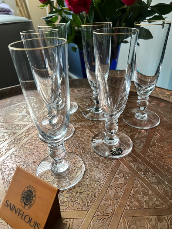 Lot de 6 flûtes à champagne Cristal Saint Louis Manet filet or avec boîte