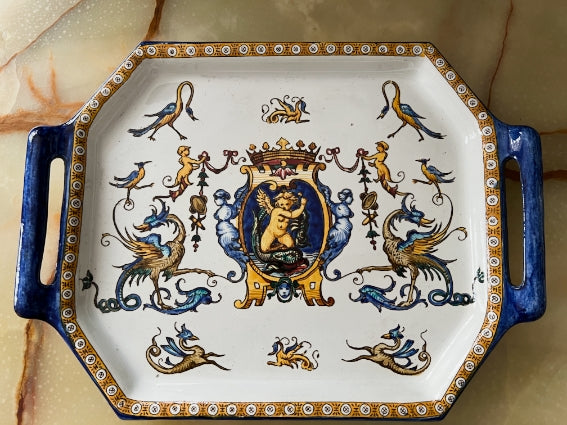 Ensemble Faïence de Gien 4 éléments motif Renaissance fond blanc