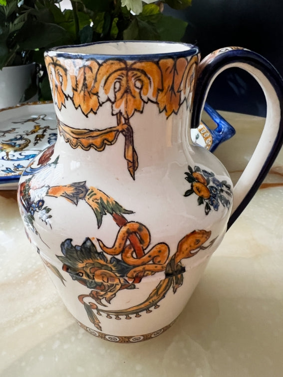 Ensemble Faïence de Gien 4 éléments motif Renaissance fond blanc