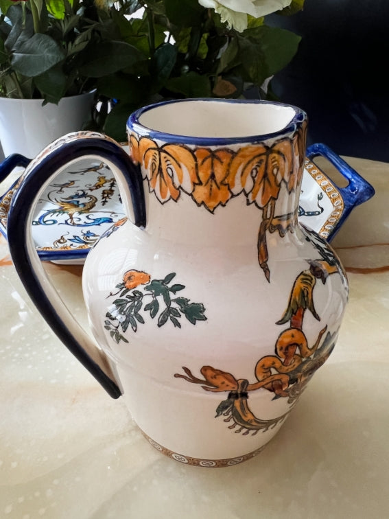 Ensemble Faïence de Gien 4 éléments motif Renaissance fond blanc