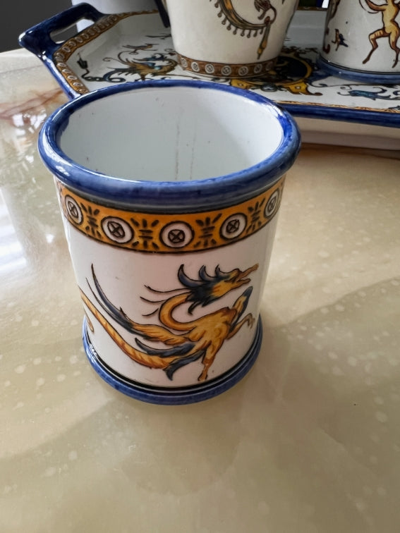 Ensemble Faïence de Gien 4 éléments motif Renaissance fond blanc