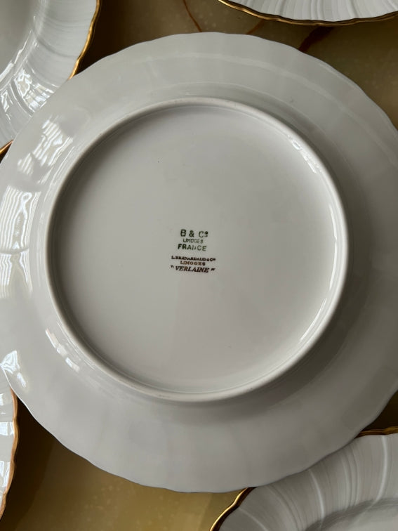 Lot 6 assiettes plates 24 cm Porcelaine de Limoges Bernardaud modèle Verlaine