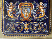 Dessous de plat faïence de Gien décor Renaissance fond bleu