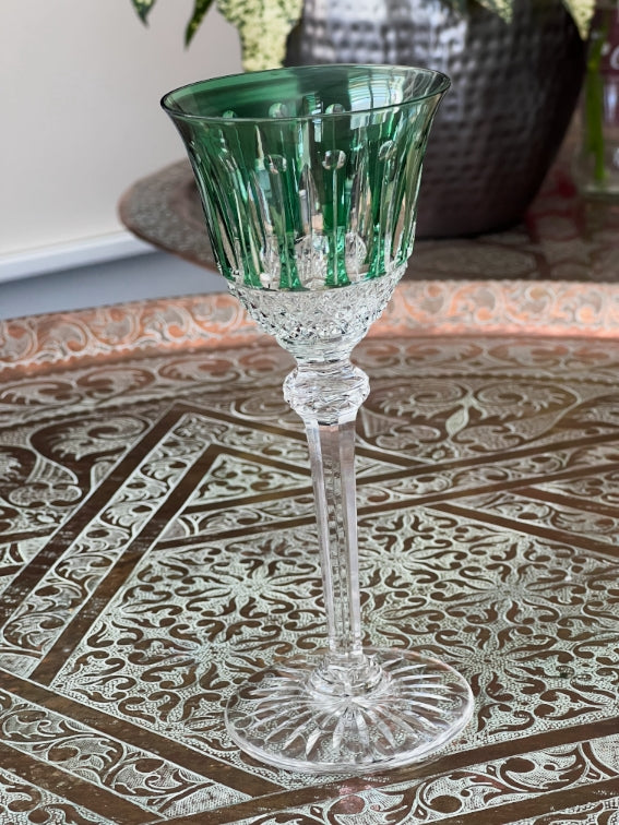 Cristal Saint Louis verre à porto/apéritif Tommy vert signé très bon état 16,5 cm
