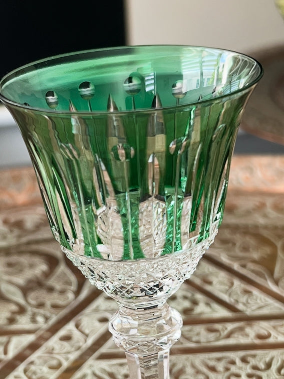 Cristal Saint Louis verre à porto/apéritif Tommy vert signé très bon état 16,5 cm