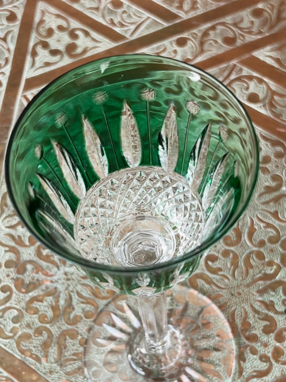 Cristal Saint Louis verre à porto/apéritif Tommy vert signé très bon état 16,5 cm