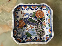 Coupelle carrée faïence de Gien décor au paon