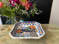 Coupelle carrée faïence de Gien décor au paon